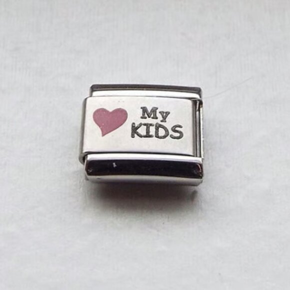 Red heart My Kids laser 9mm stainless steel italian charm bracelet link new - Picture 1 of 2